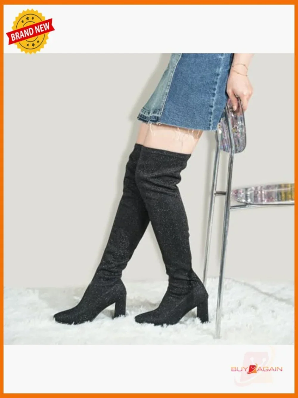 Women's Chunky Heel Over the Knee Boots Pointed Toe Shiny Dressy